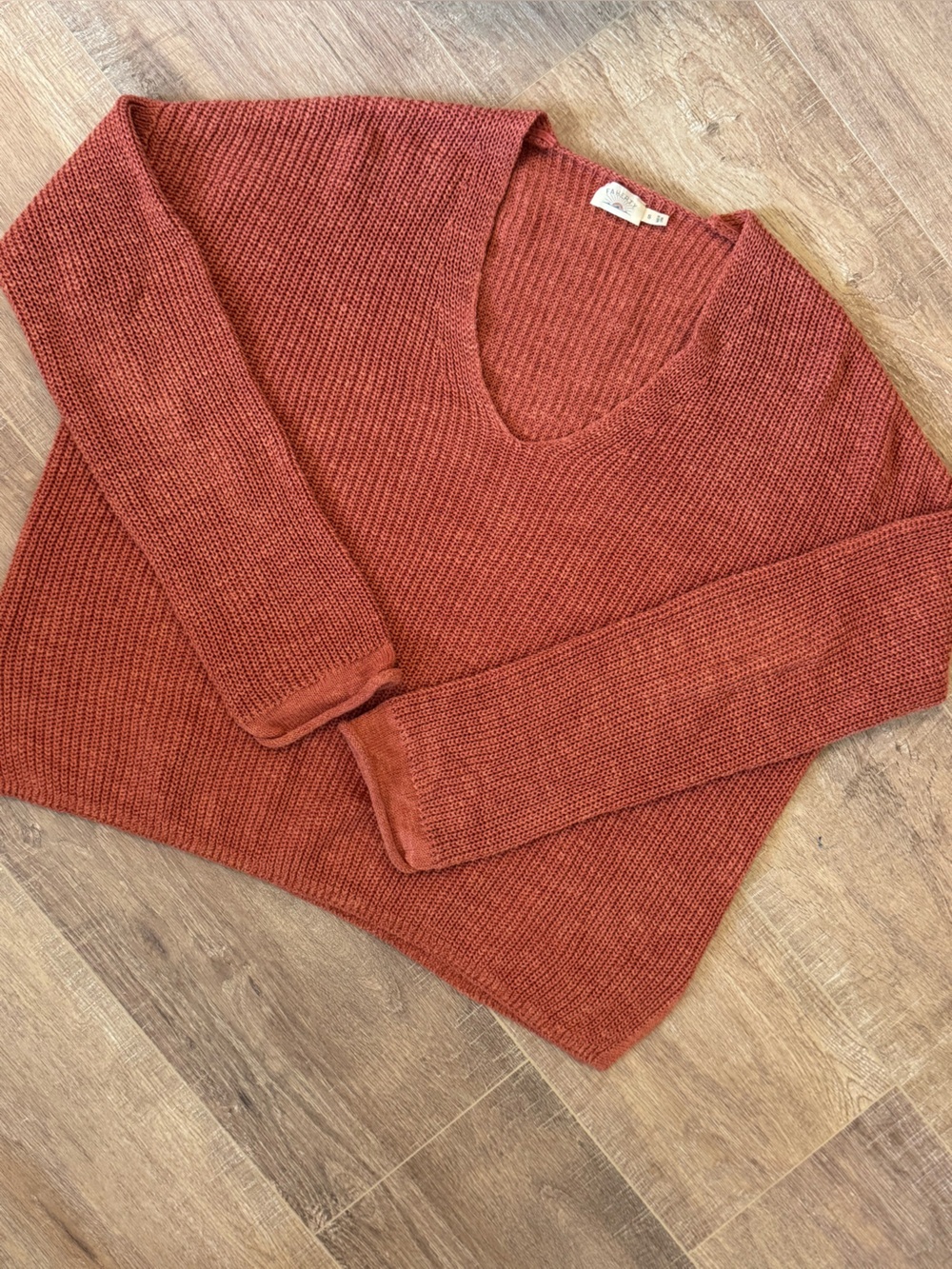Faherty linen and organic cotton blend Rust Knit V-Neck Sweater